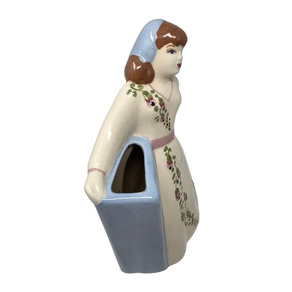 Vintage Art Deco Style Lady Figural Vase Planter Hand Painted Ceramic 9.75